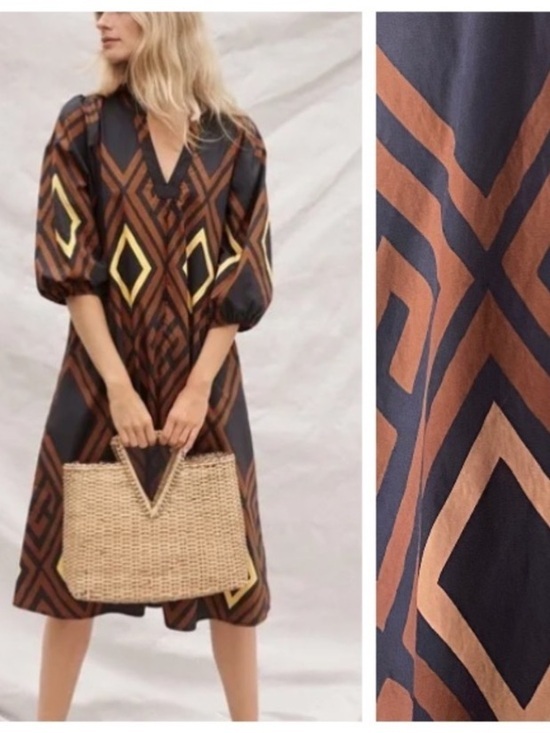Anthropologie Dresses & Skirts - Anthropologie Porridge Brown Black Print Mireil Midi Dress Small
